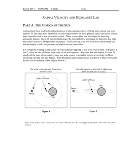 Radial Velocity and Exoplanet Lab Part A: the Motion of The