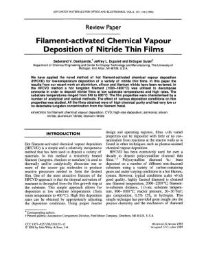 Filament-Activated Chemical Vapour Deposition of Nitride Thin Films