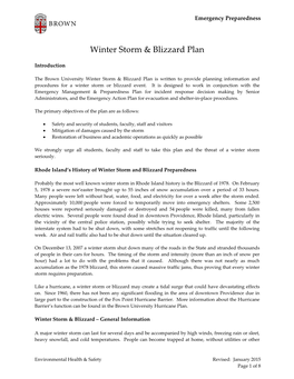 Winter Storm & Blizzard Plan