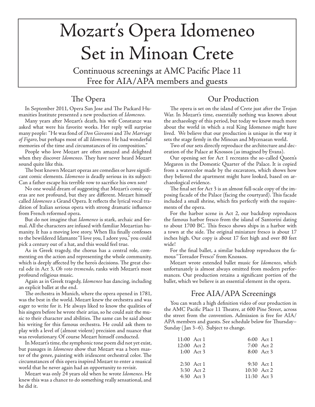Mozart's Opera Idomeneo Set in Minoan Crete
