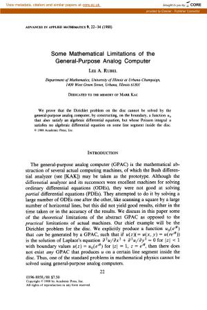 Some Mathematical Limitations of the General-Purpose Analog Computer LEE A