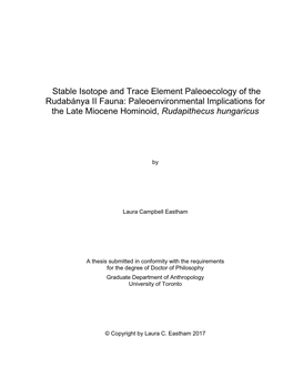 Stable Isotope and Trace Element Paleoecology of the Rudabánya II Fauna: Paleoenvironmental Implications for the Late Miocene Hominoid, Rudapithecus Hungaricus