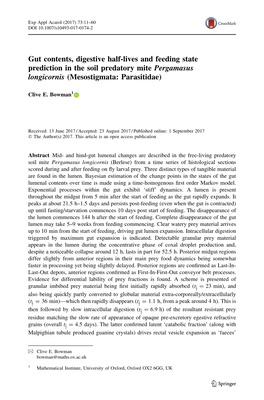 Gut Contents, Digestive Half-Lives and Feeding State Prediction in the Soil Predatory Mite Pergamasus Longicornis (Mesostigmata: Parasitidae)