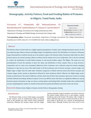 Veeramani A, Et Al. Demography, Activity Pattern, Food and Feeding Habits of Primates in Nilgiris, Tamil Nadu, India. Int J