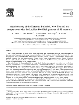 Geochemistry of the Karamea Batholith, New Zealand and Comparisons with the Lachlan Fold Belt Granites of SE Australia
