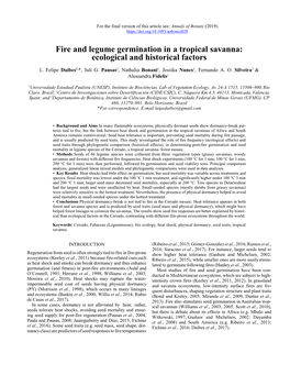 Fire and Legume Germination in a Tropical Savanna: Ecological and Historical Factors