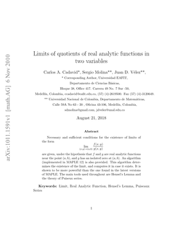 Limits of Quotients of Real Analytic Functions in Two Variables