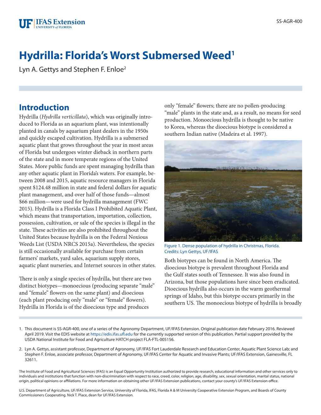 Hydrilla: Florida's Worst Submersed Weed1
