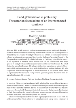 Food Globalisation in Prehistory: the Agrarian Foundations of an Interconnected Continent