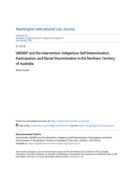 UNDRIP and the Intervention: Indigenous Self-Determination, Participation, and Racial Discrimination in the Northern Territory of Australia