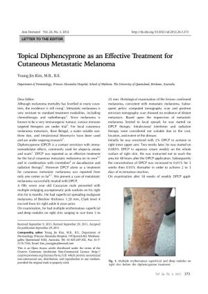 Topical Diphencyprone As an Effective Treatment for Cutaneous Metastatic Melanoma Ann Dermatol Vol