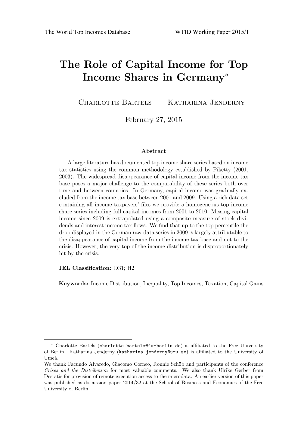 The Role of Capital Income for Top Income Shares in Germany∗