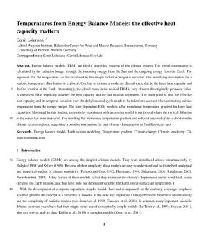 Temperatures from Energy Balance Models: the Effective Heat Capacity