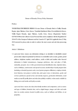 Domes of Elounda, Privacy Policy Statement Preface. TOURISTIKAI