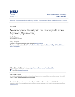 Nomenclatural Transfers in the Pantropical Genus Myrsine (Myrsinaceae) Jon M