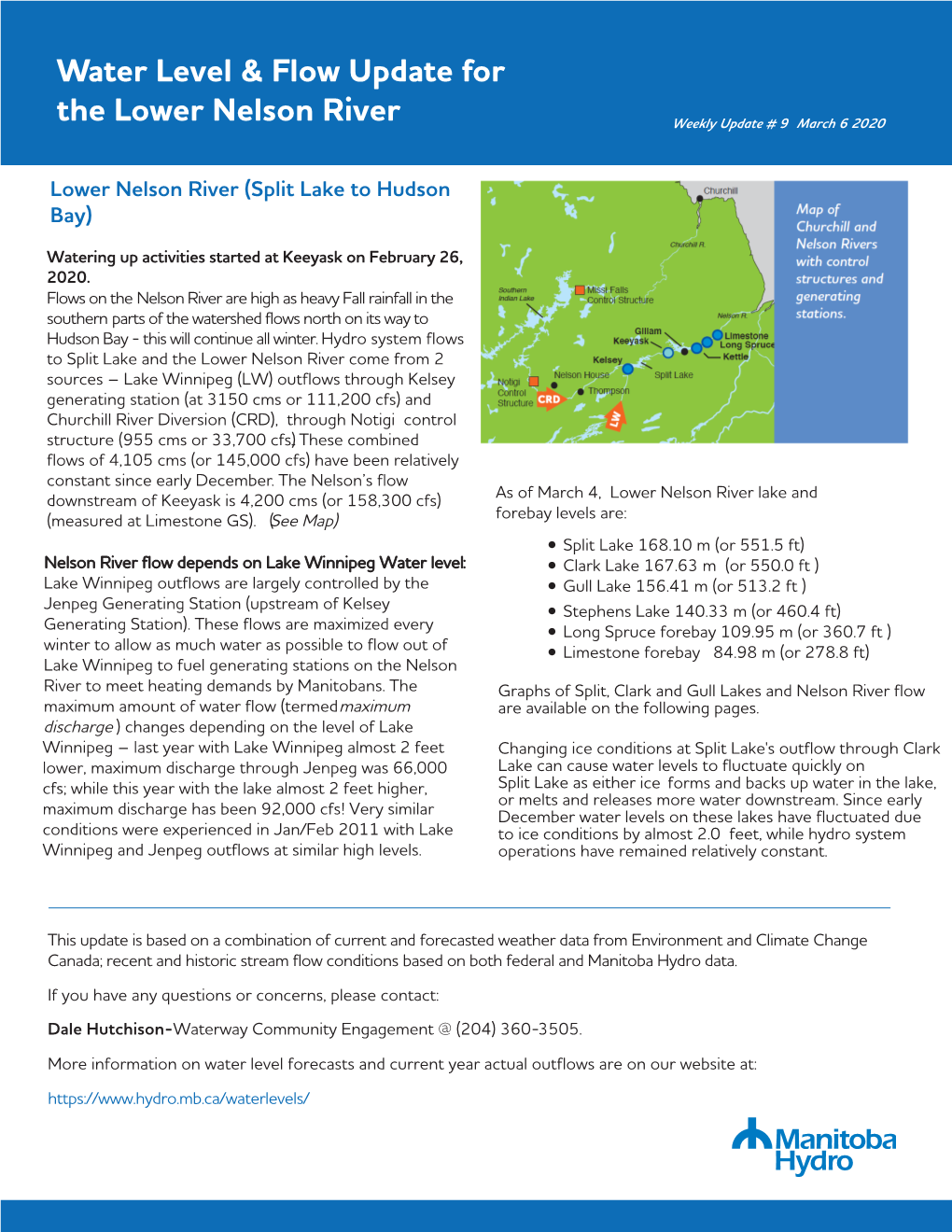 Water Level & Flow Update for the Lower Nelson River
