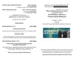 Music of Remembrance Concert Powell-Heller Conference: “Women