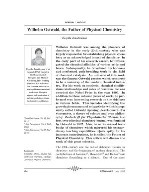 Wilhelm Ostwald, the Father of Physical Chemistry