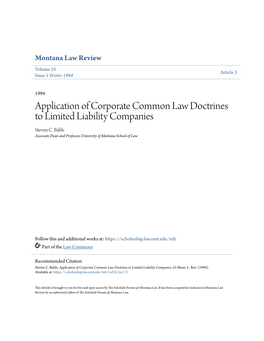 Application of Corporate Common Law Doctrines to Limited Liability Companies Steven C