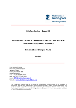 Assessing China's Influence in Central Asia