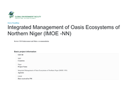 Integrated Management of Oasis Ecosystems of Northern Niger (IMOE -NN)