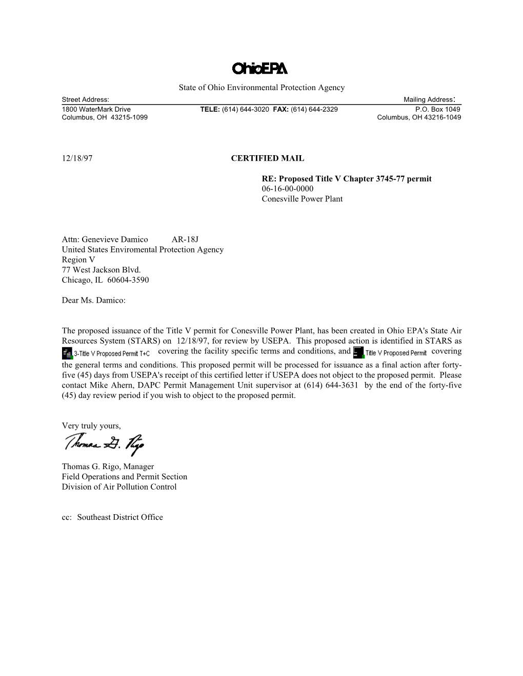 Proposed Title V Chapter 3745-77 Permit 06-16-00-0000 Conesville Power Plant