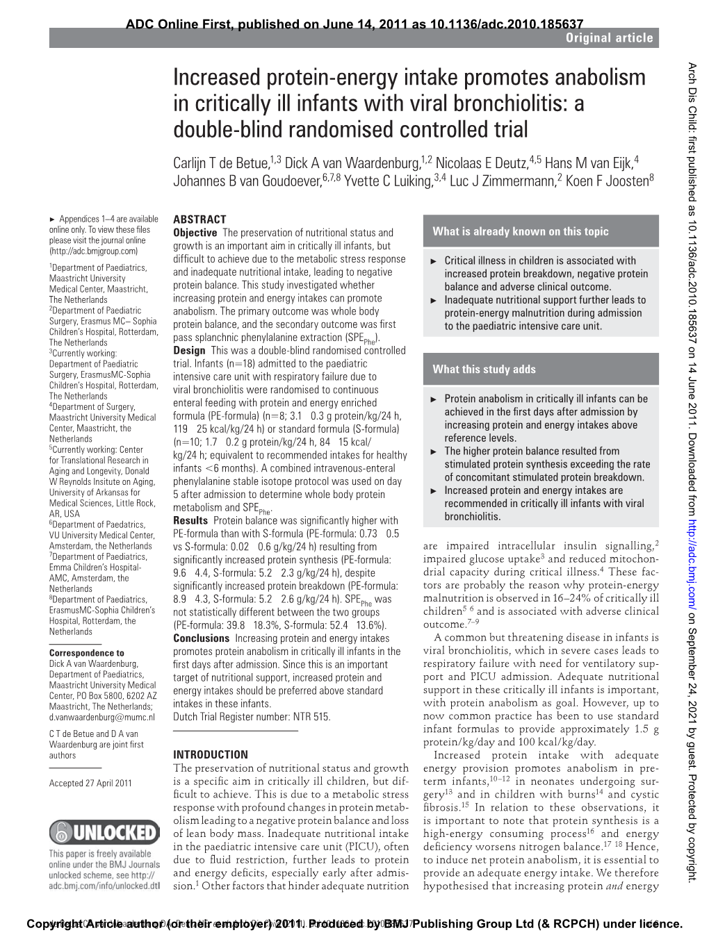 Increased Protein-Energy Intake Promotes Anabolism in Critically Ill