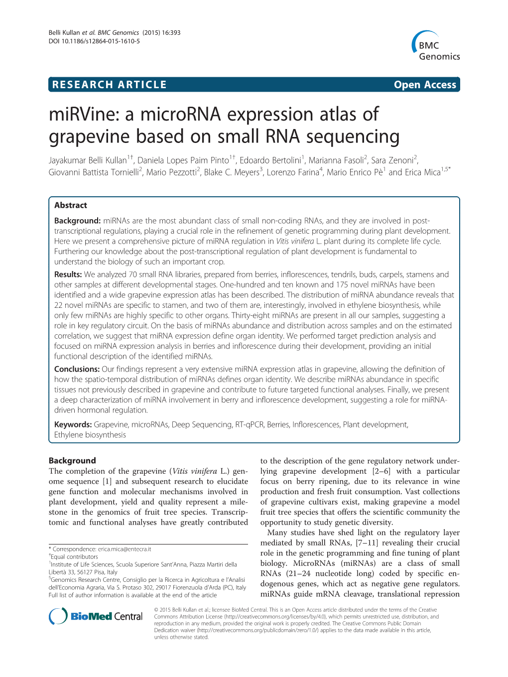 A Microrna Expression Atlas of Grapevine Based on Small RNA