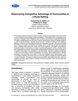 Determining Competitive Advantage of Communities in a Rural Setting