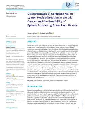Disadvantages of Complete No. 10 Lymph Node Dissection in Gastric Cancer and the Possibility of Spleen-Preserving Dissection: Review