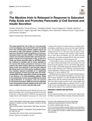 The Myokine Irisin Is Released in Response to Saturated Fatty Acids and Promotes Pancreatic B-Cell Survival and Insulin Secretion