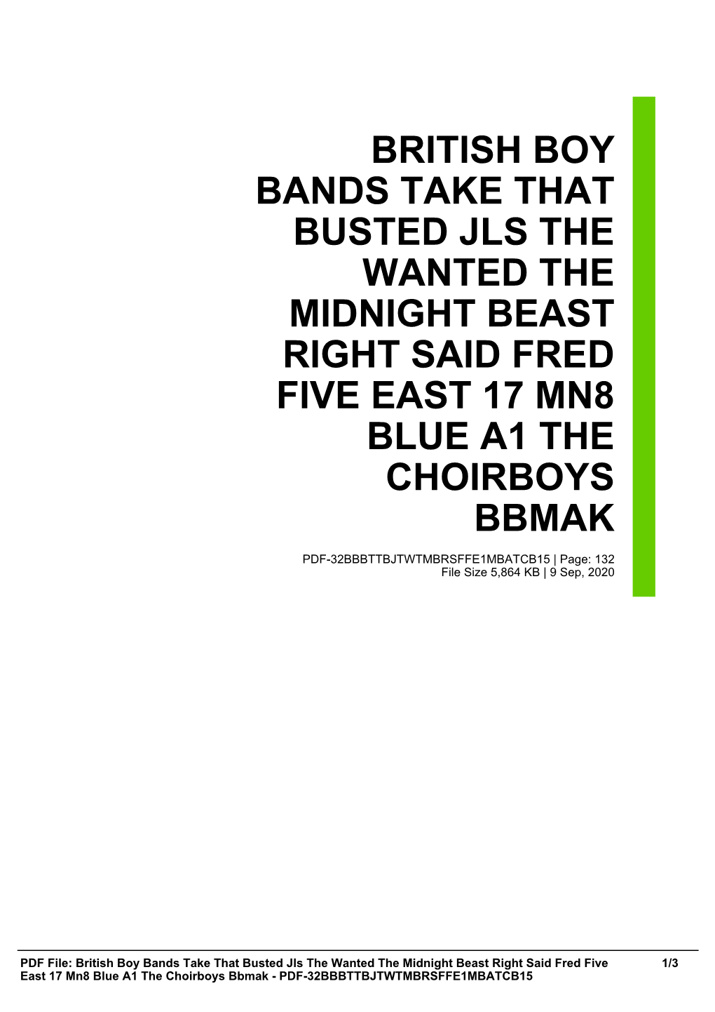 British Boy Bands Take That Busted Jls the Wanted the Midnight Beast Right Said Fred Five East 17 Mn8 Blue A1 the Choirboys Bbmak