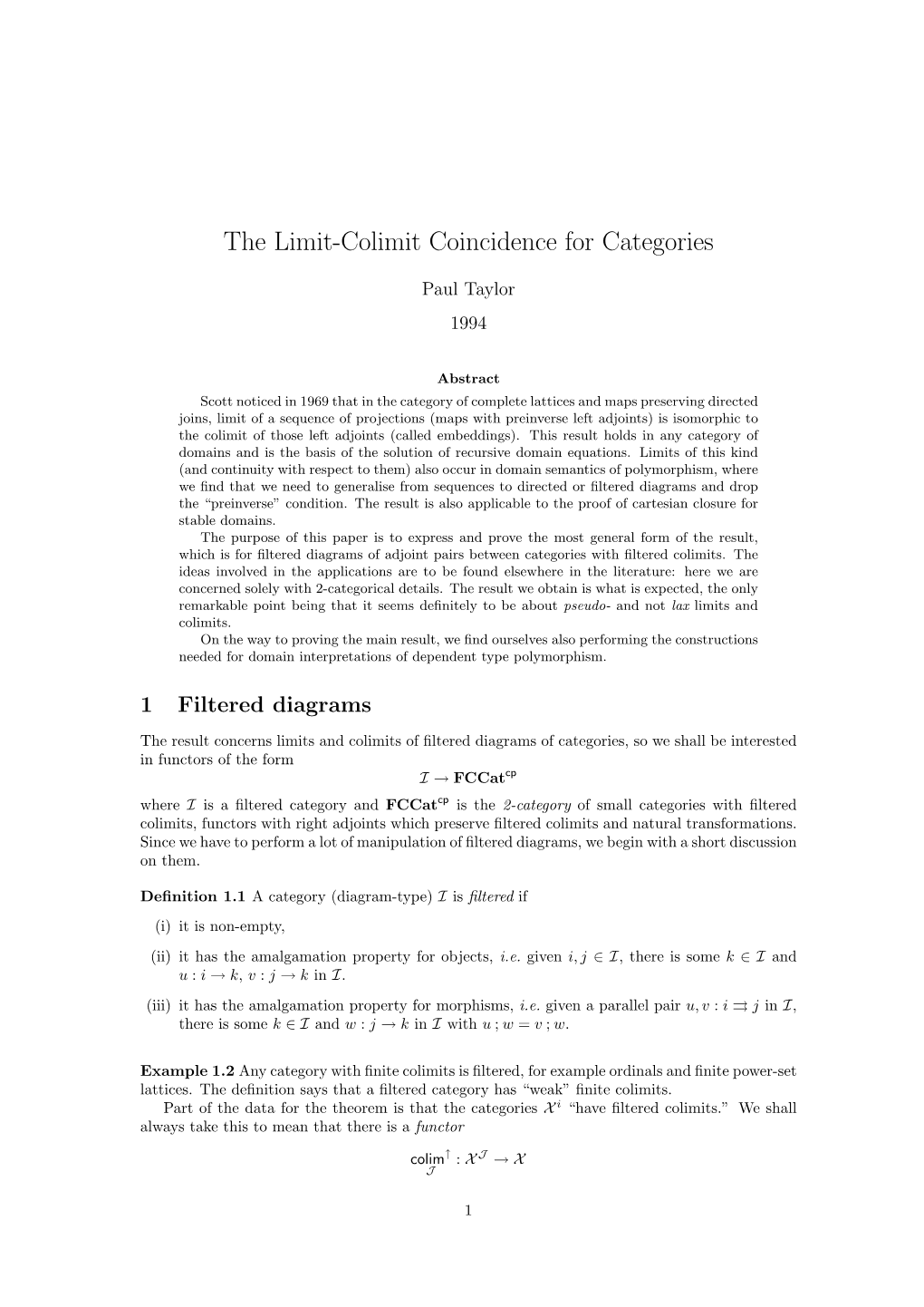 The Limit-Colimit Coincidence for Categories