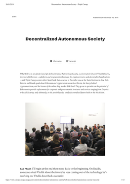 Decentralized Autonomous Society - Triple Canopy