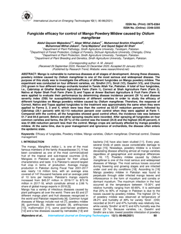 Fungicide Efficacy for Control of Mango Powdery Mildew Caused By