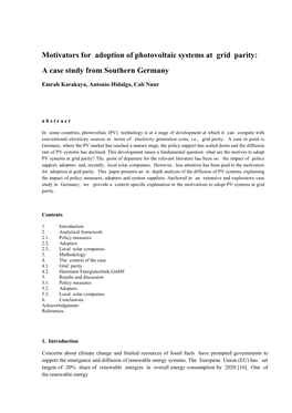 Motivators for Adoption of Photovoltaic Systems at Grid Parity: a Case Study from Southern Germany