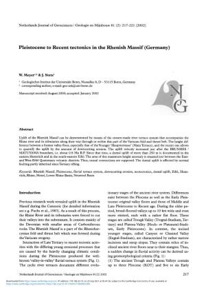 Pleistocene to Recent Tectonics in the Rhenish Massif (Germany)