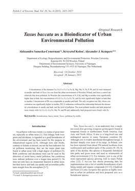 Taxus Baccata As a Bioindicator of Urban Environmental Pollution