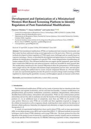 Development and Optimization of a Miniaturized Western Blot-Based Screening Platform to Identify Regulators of Post-Translational Modiﬁcations