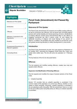 Penal Code (Amendment) Act Passed by Parliament