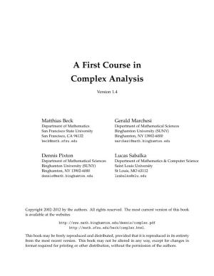 A First Course in Complex Analysis