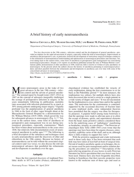 A Brief History of Early Neuroanesthesia