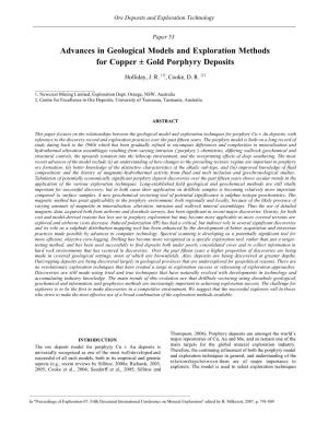 Advances in Geological Models and Exploration Methods for Copper ± Gold Porphyry Deposits