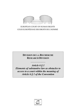 Elements of Substantive Law As Obstacles to Access to a Court Within the Meaning of Article 6