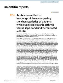 Acute Monoarthritis in Young Children: Comparing the Characteristics of Patients with Juvenile Idiopathic Arthritis Versus Septi