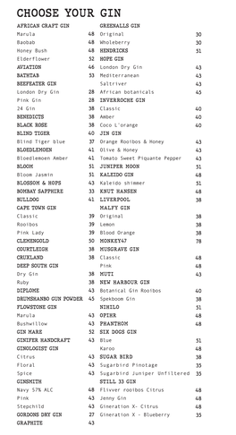 The Station on Bree Drinks Menu