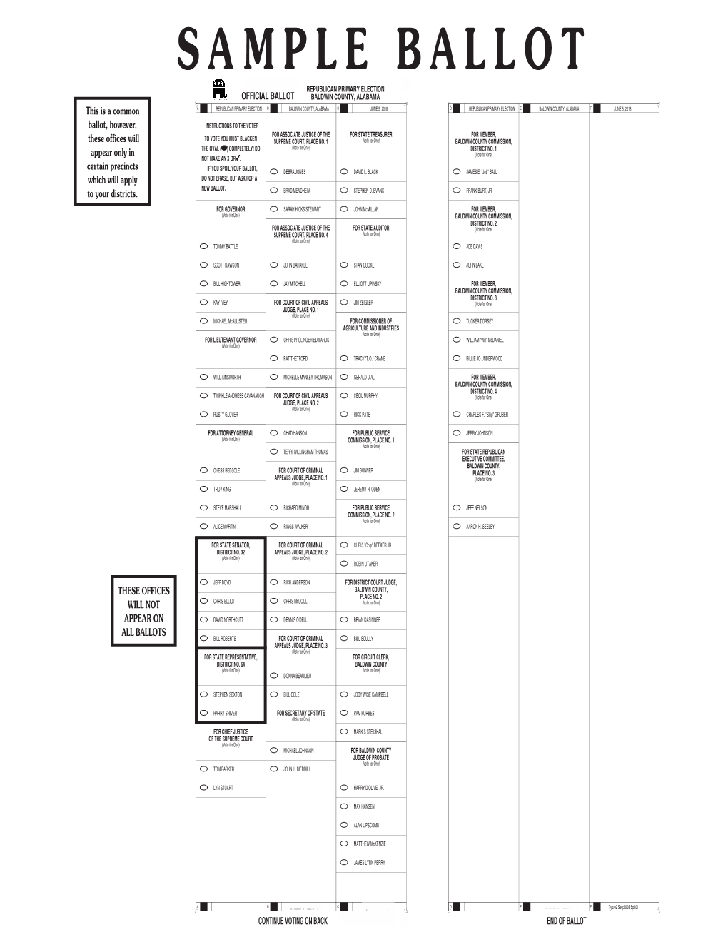 Republican Primary Election Sample Ballot