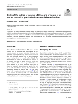 Origins of the Method of Standard Additions and of the Use of an Internal Standard in Quantitative Instrumental Chemical Analyses