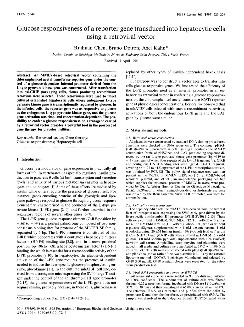 Glucose Responsiveness of a Reporter Gene Transduced Into Hepatocytic Cells Using a Retroviral Vector