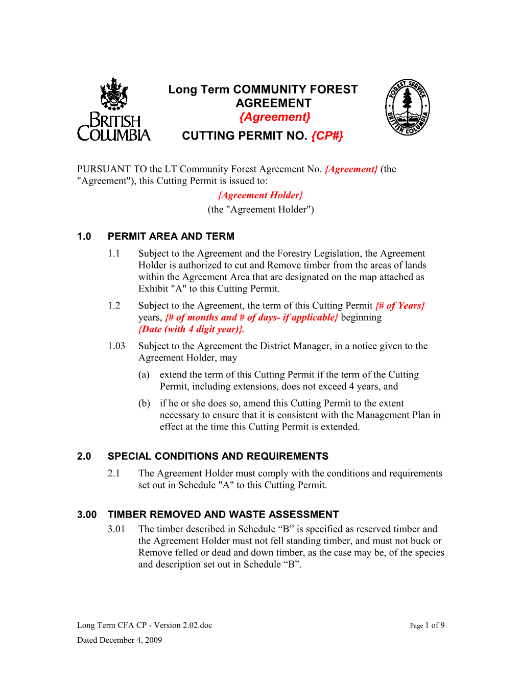 Long Term COMMUNITY FOREST AGREEMENT Agreement